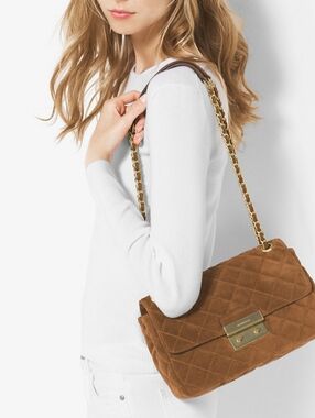 New With TagsMichael Kors Quilted Suede Leather Bag in Brown with Gold Hardware